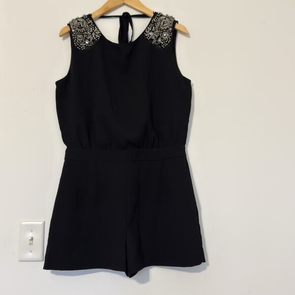 Zara Short Romper with Embellished Shoulders and Open Back, Size L - Picture 1 of 12
